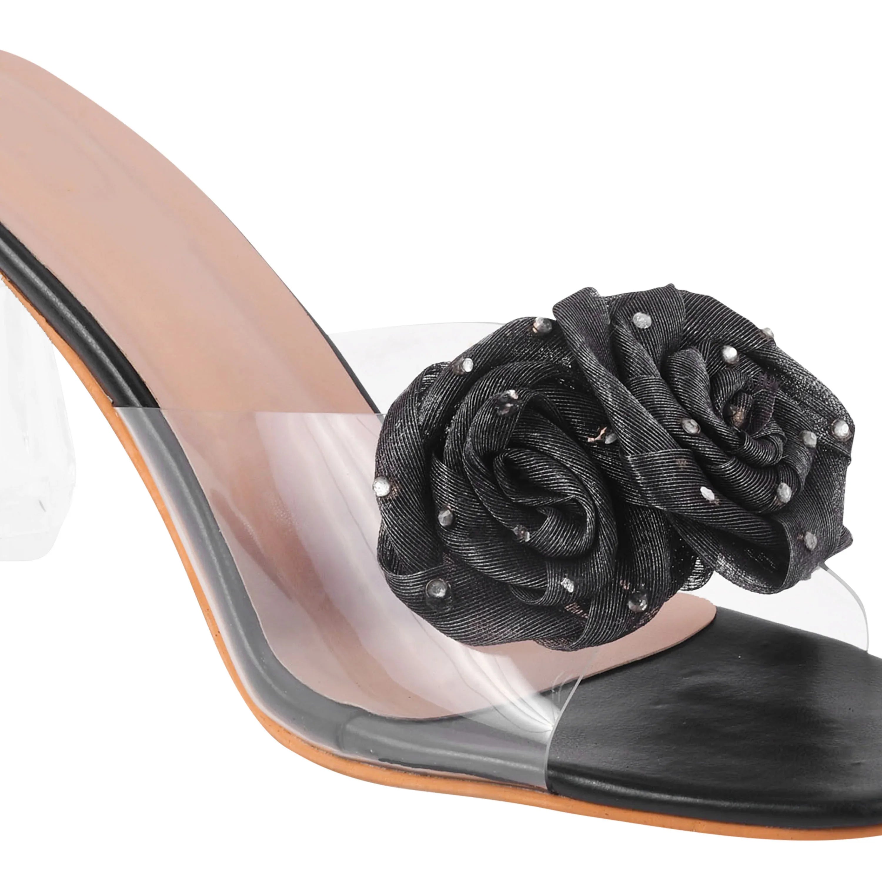 Floral Rose Transparent Heel Mules