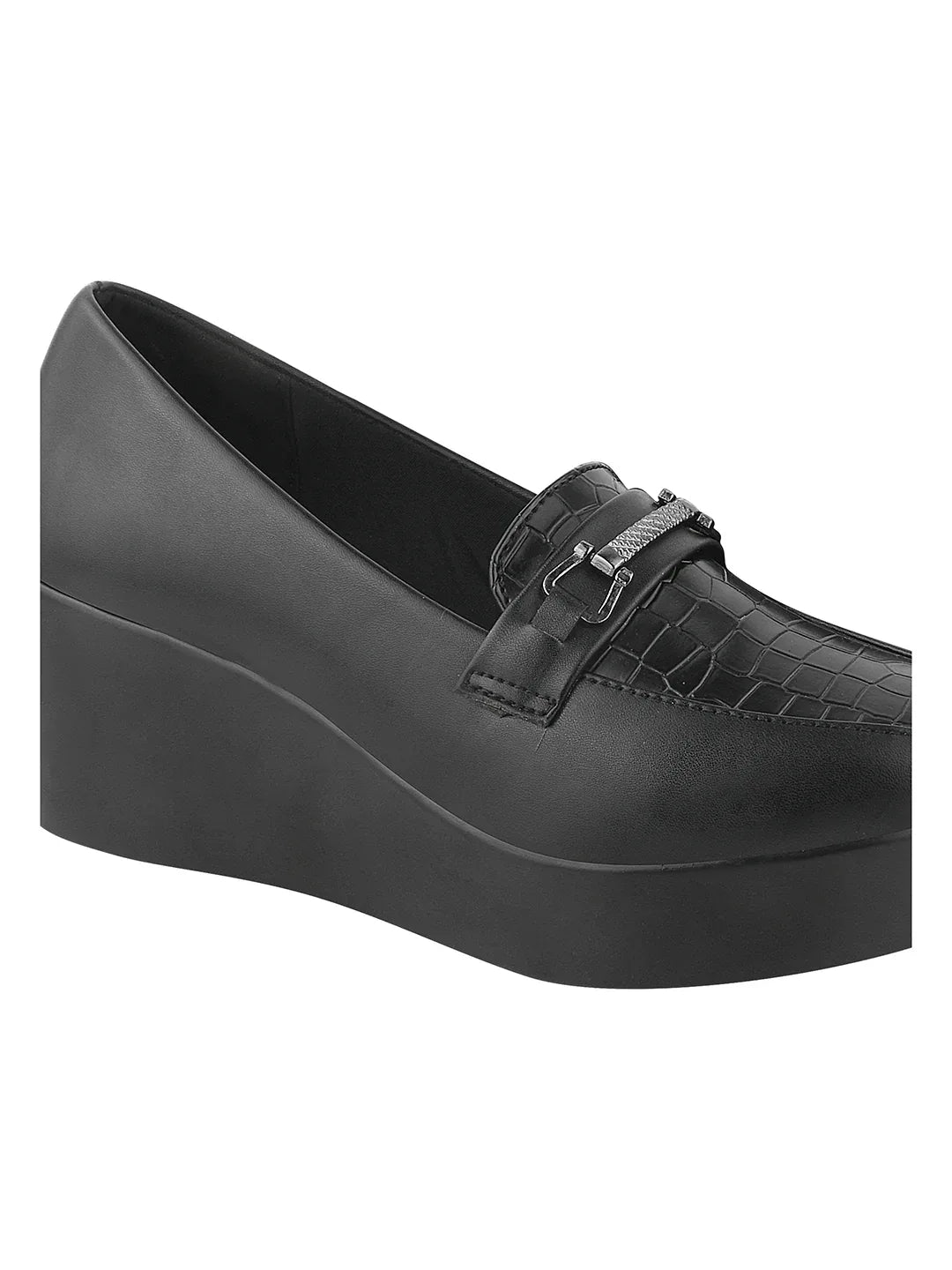 Classic Croc-Textured Office Wear Wedge Loafers