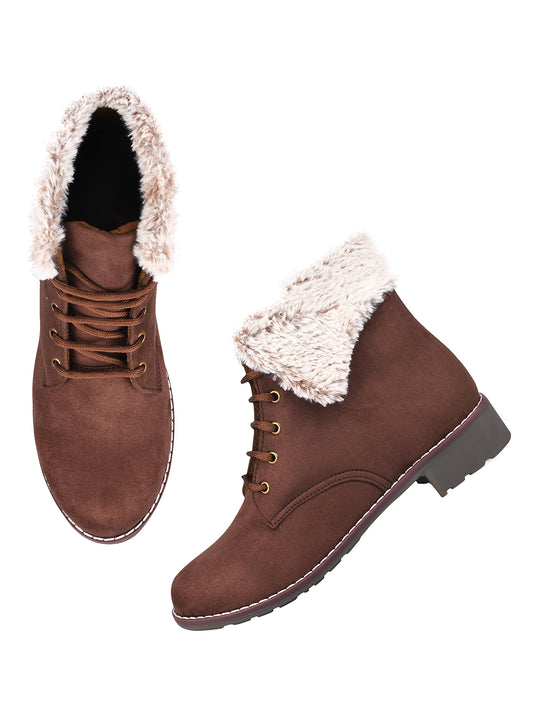 Cold Guard Lace-Up Fur Ankle Boots