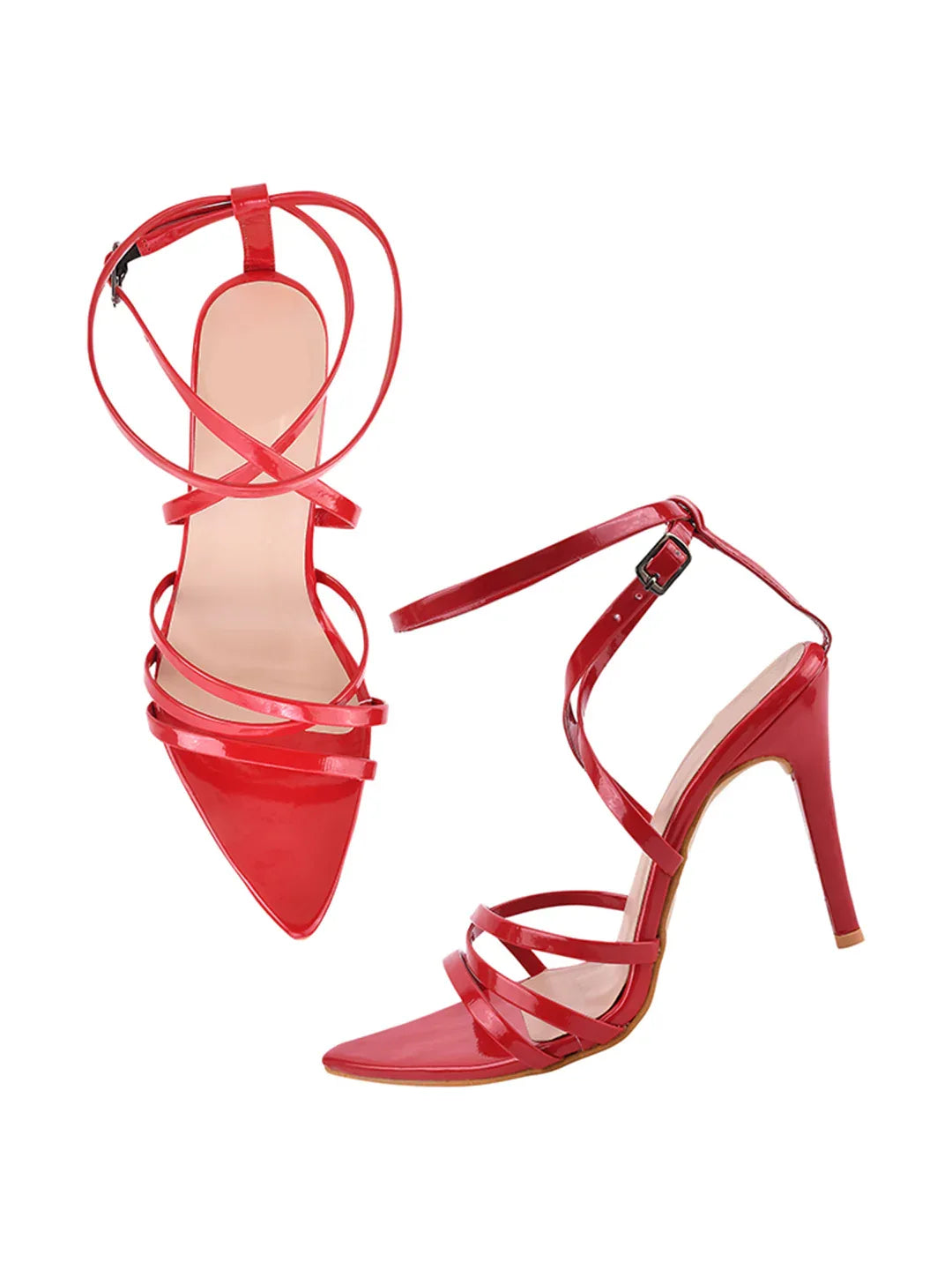 Crimson Cross-Strap Stiletto Heels