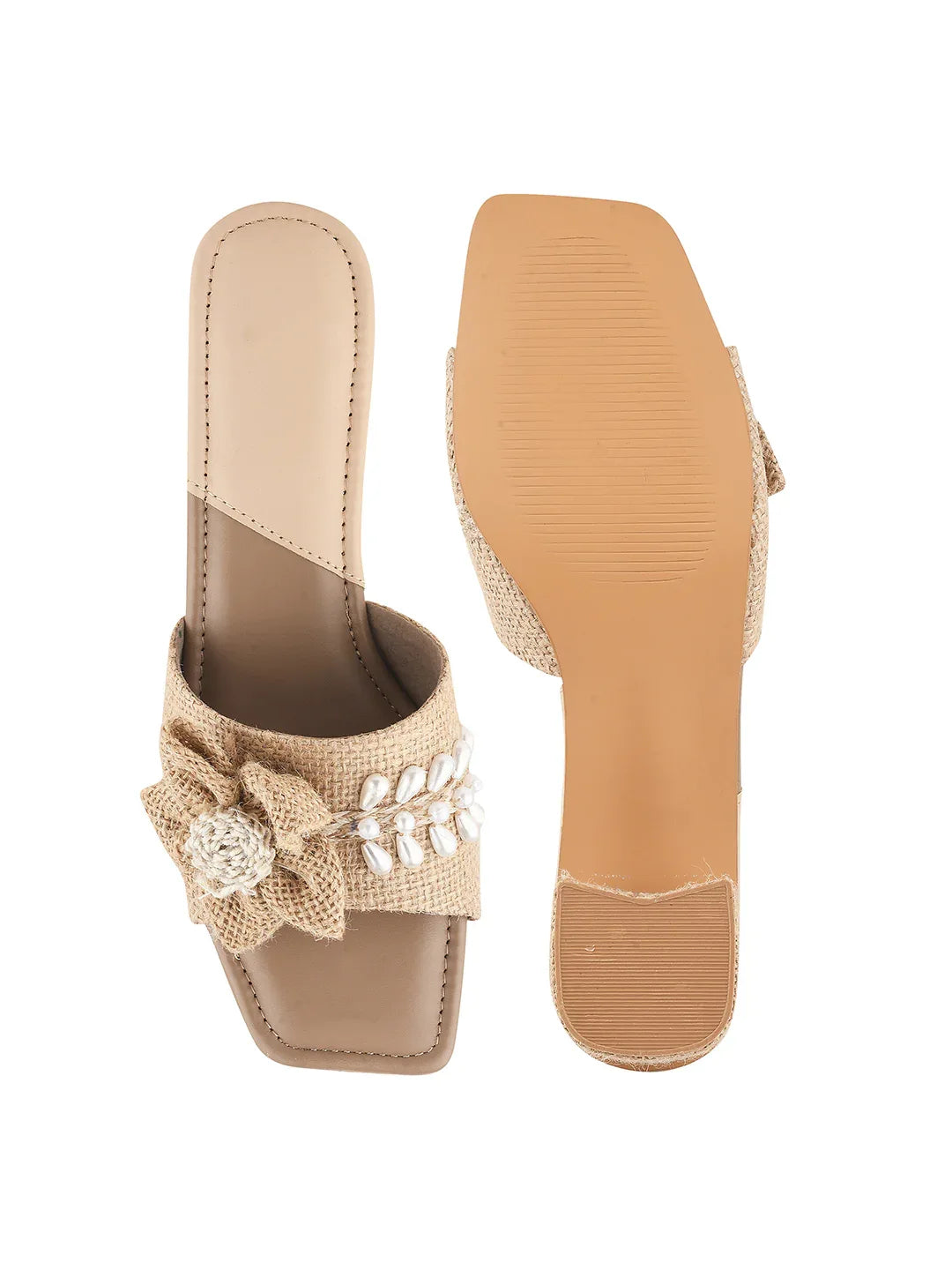 Floral Knot Fabric Block Heels