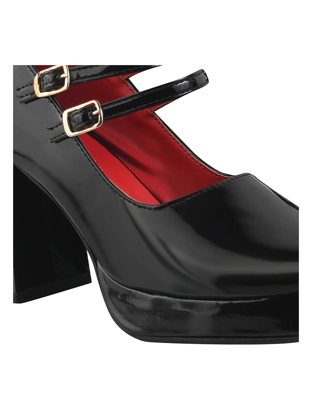 Patent Finish Double Strap Block Heel Pumps