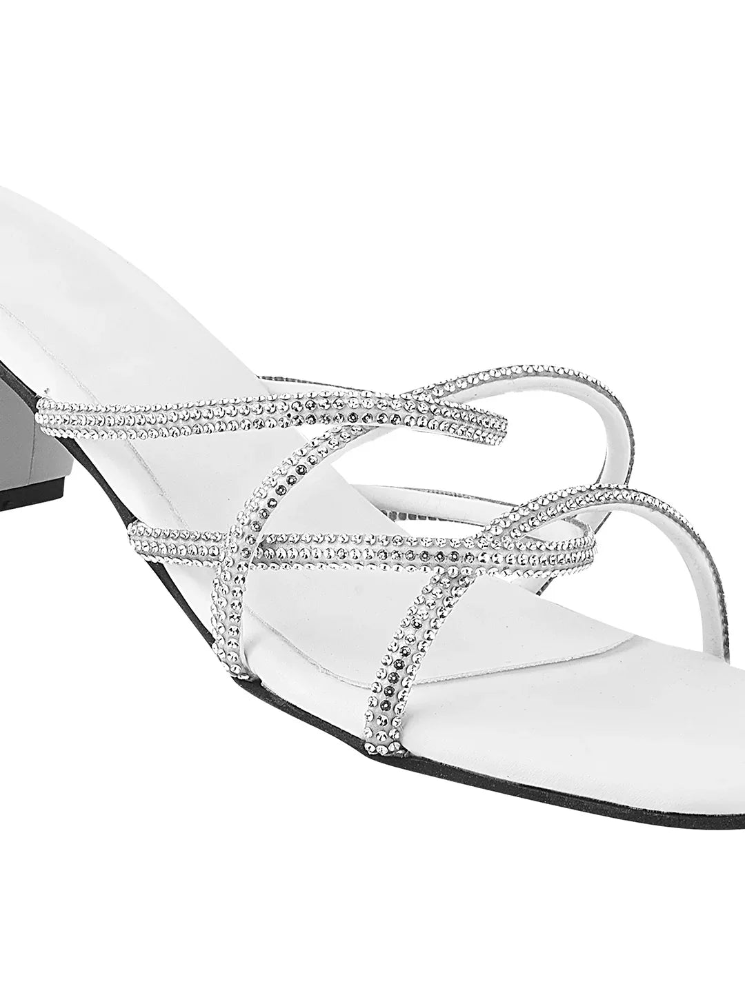 Elegant Rhinestone Strap Mid Heels