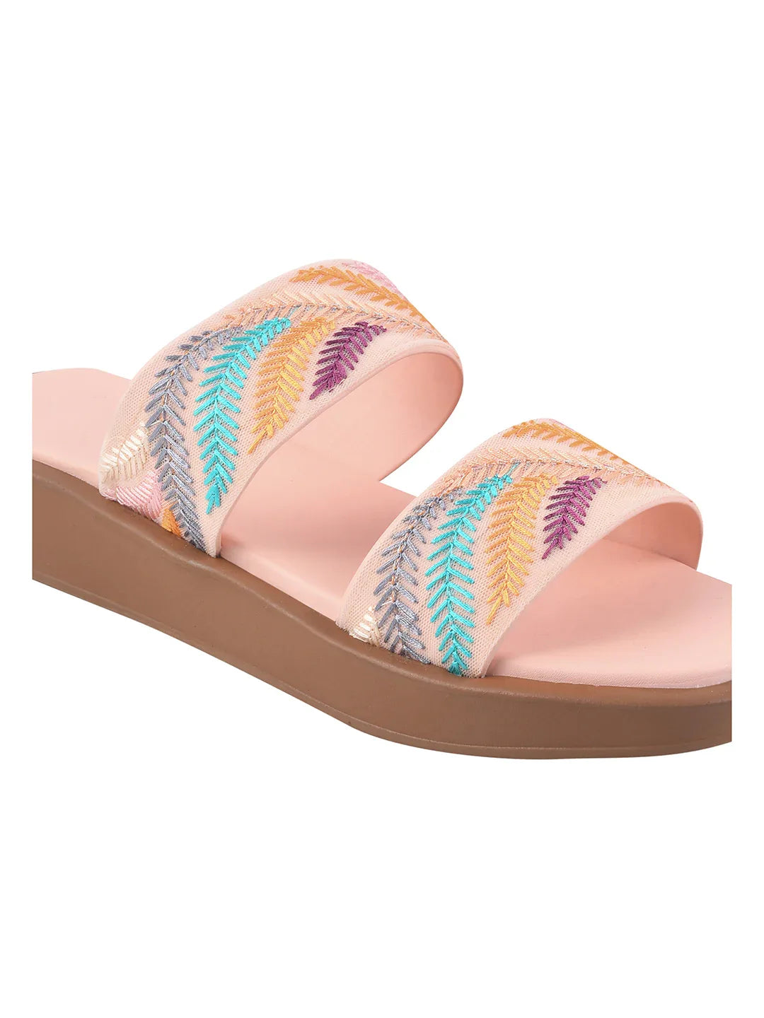 Ethnic Leaf Embroidery Flat Slides