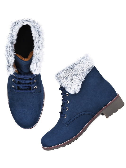 Cold Guard Lace-Up Fur Ankle Boots