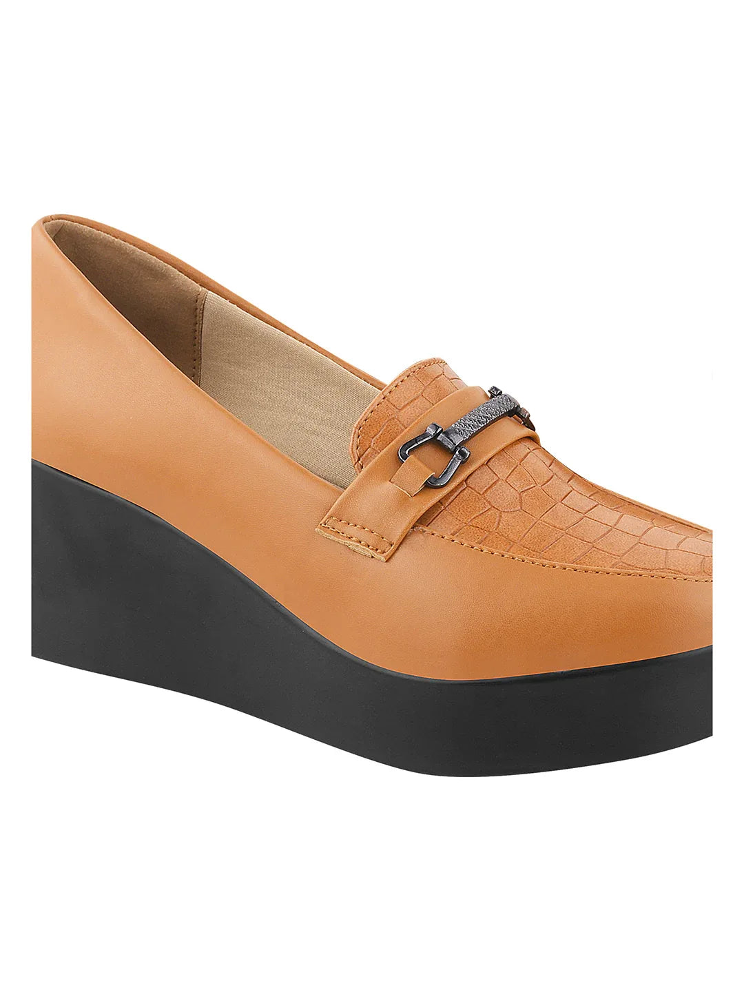 Classic Croc-Textured Office Wear Wedge Loafers