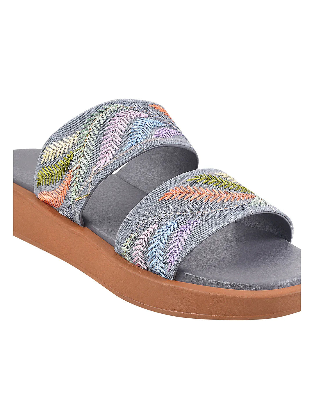Ethnic Leaf Embroidery Flat Slides