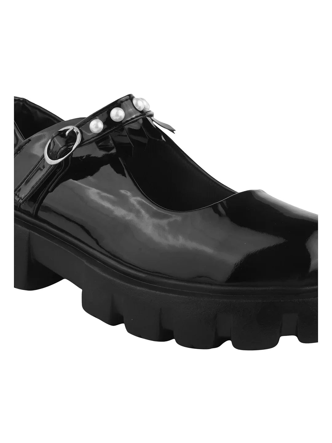 TRYME Casual Glossy Buckle Strap Shoes For Women's