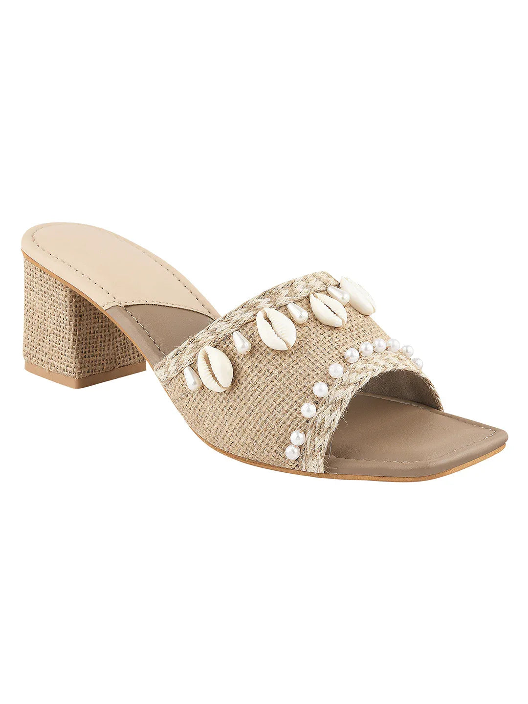 Ethnic Shell Detail Block Heels