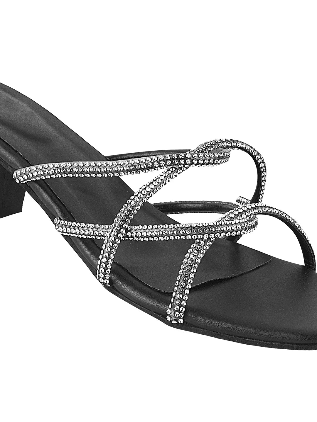 Elegant Rhinestone Strap Mid Heels