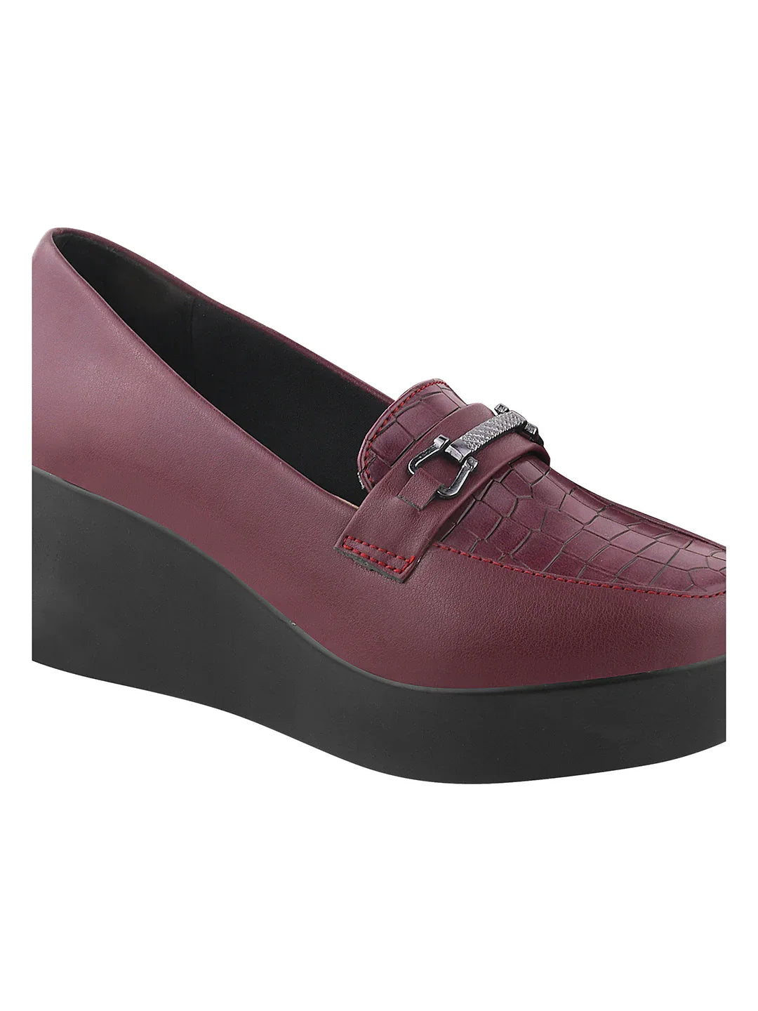 Classic Croc-Textured Office Wear Wedge Loafers