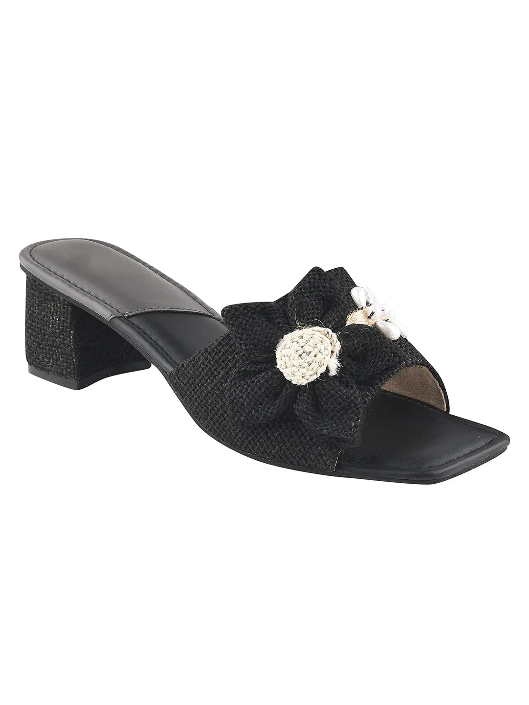 Floral Knot Fabric Block Heels