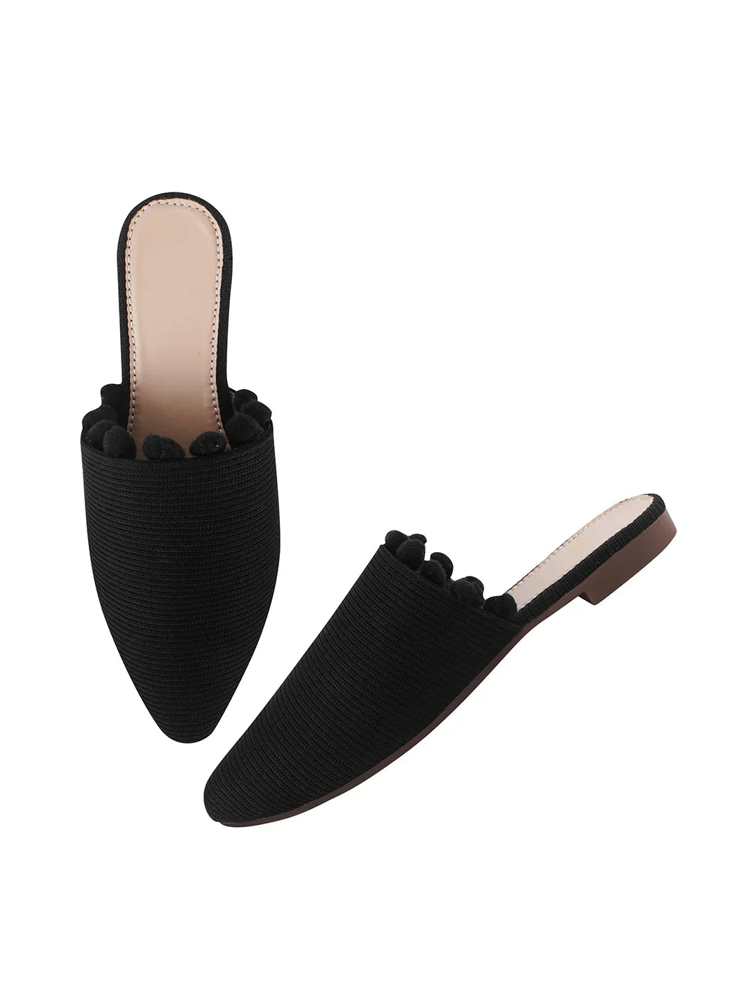Classic Textured Flat Mules with Soft Insole