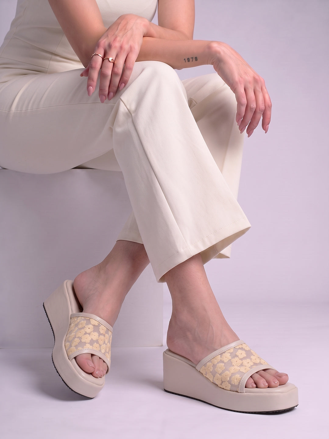Flora Bloom Embroidered Wedge Slides