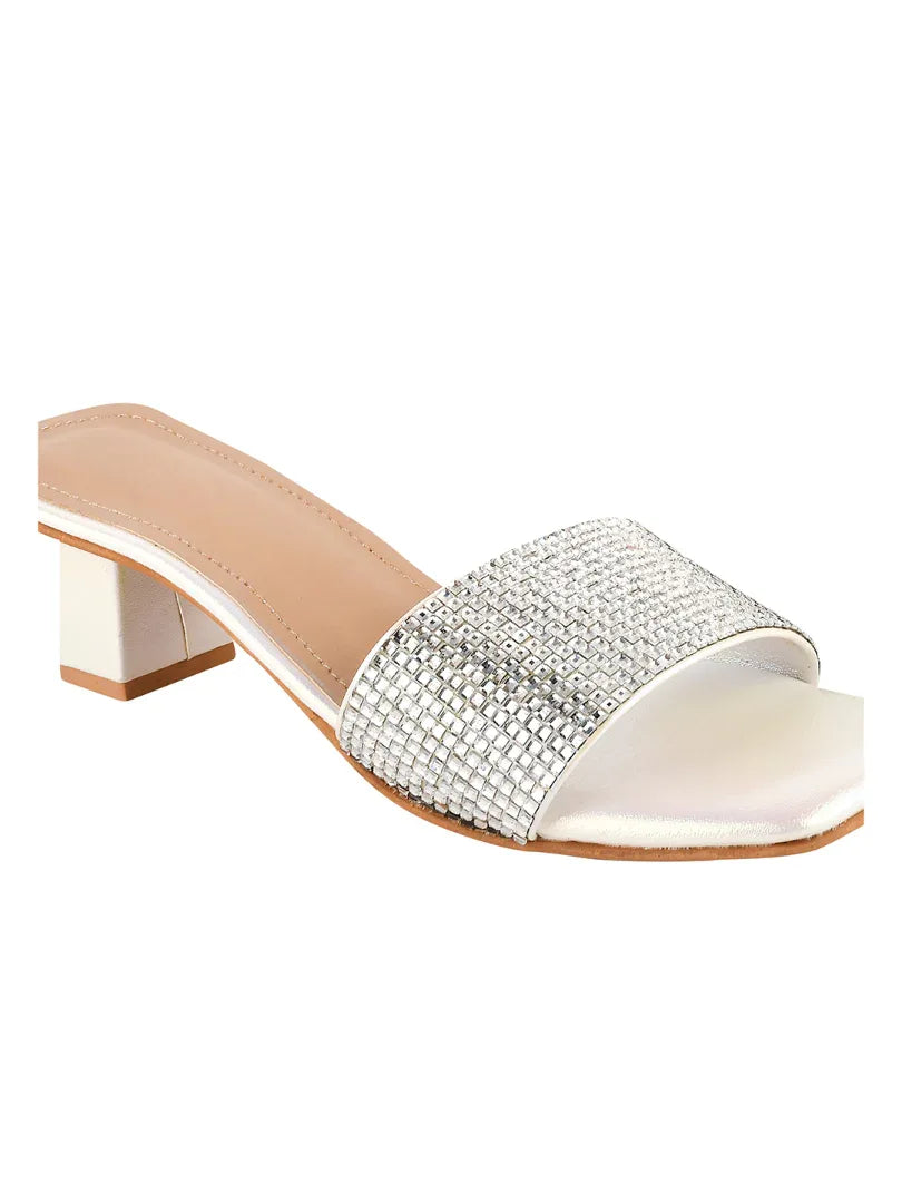 Crystal Grid Block Heel Slides