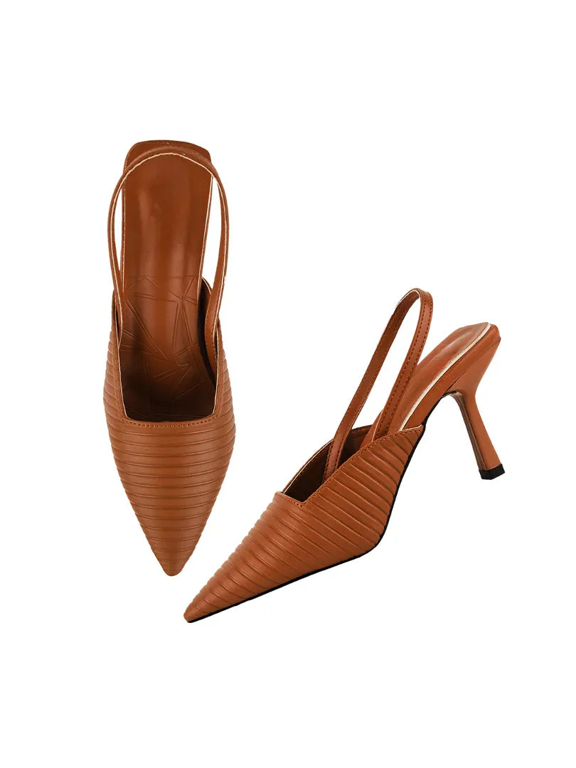 Noir Ribbed Stiletto Slingbacks