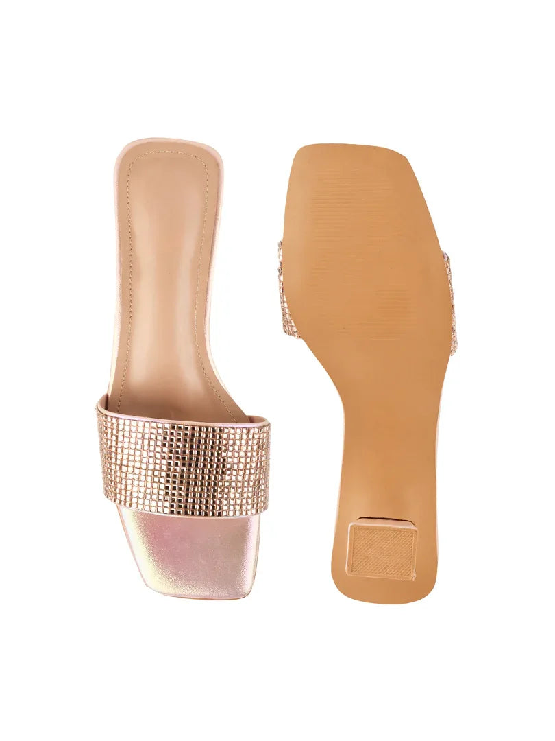 Crystal Grid Block Heel Slides