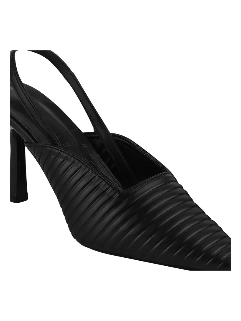 Noir Ribbed Stiletto Slingbacks