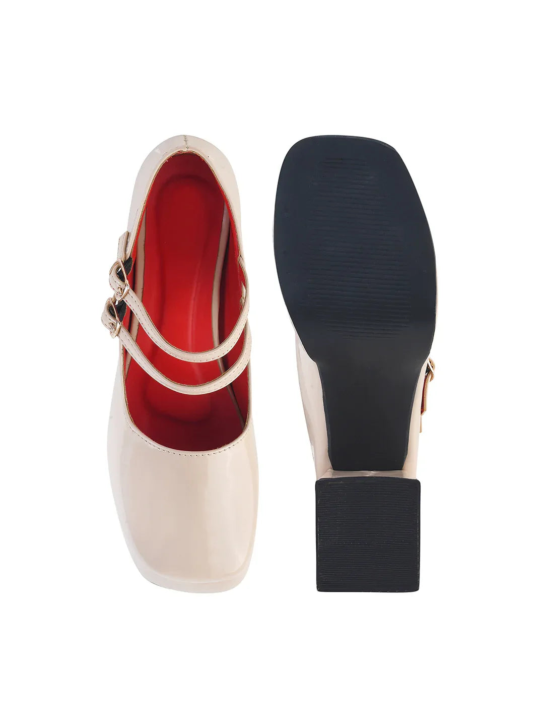 Patent Finish Double Strap Block Heel Pumps