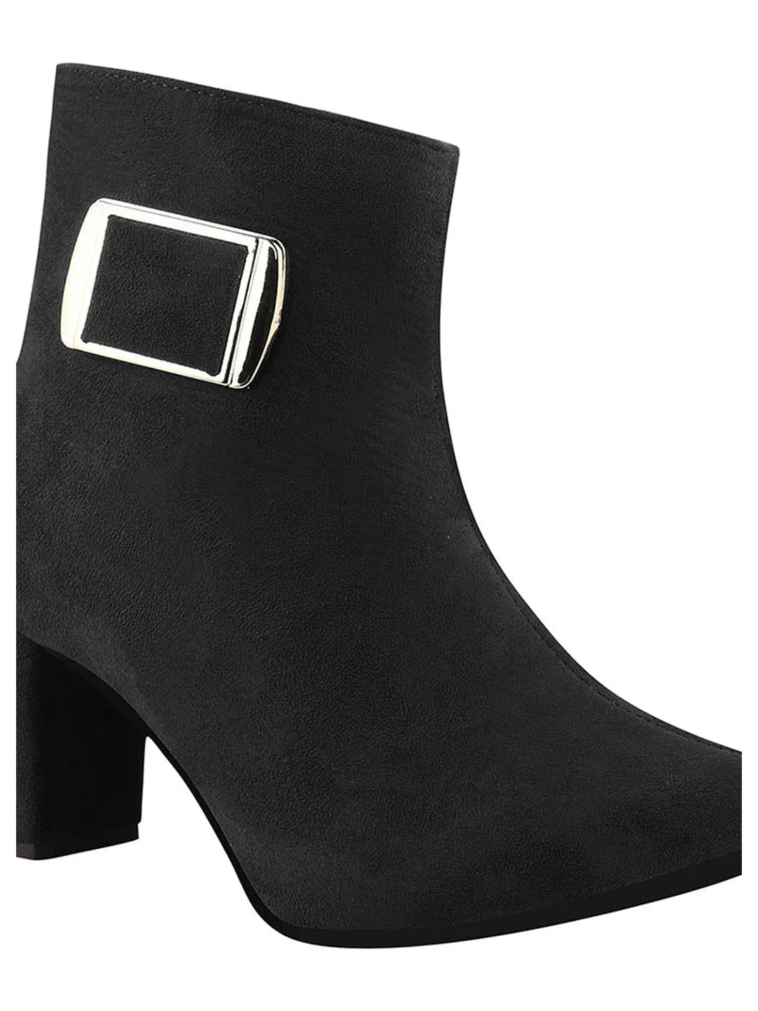 Women’s Ankle-Length Boots with Buckle Detail and Block Heel