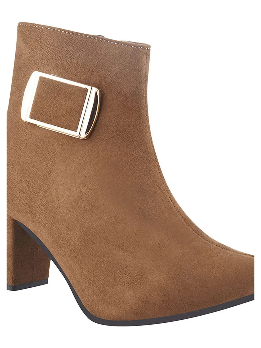 Women’s Ankle-Length Boots with Buckle Detail and Block Heel