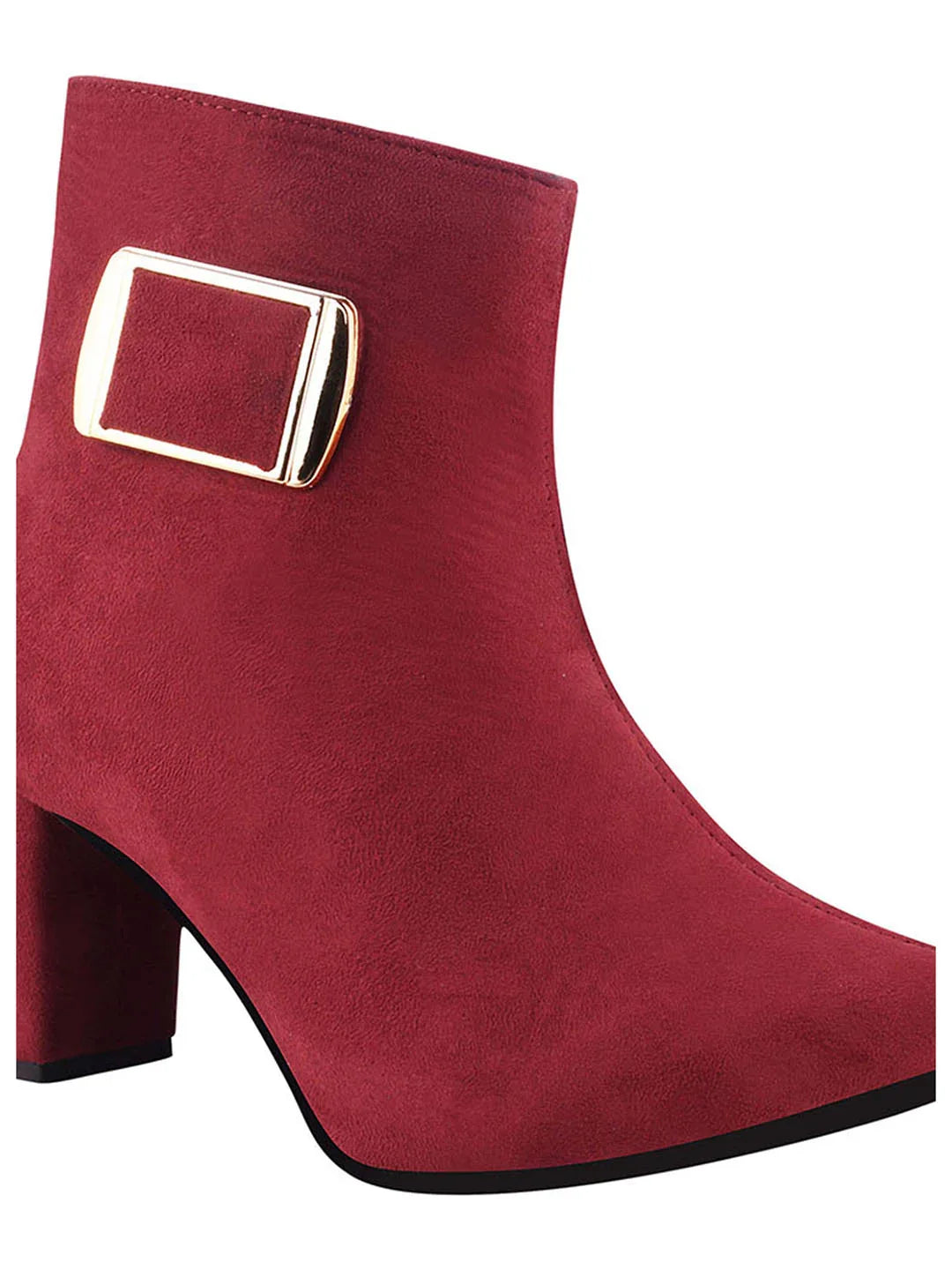 Women’s Ankle-Length Boots with Buckle Detail and Block Heel