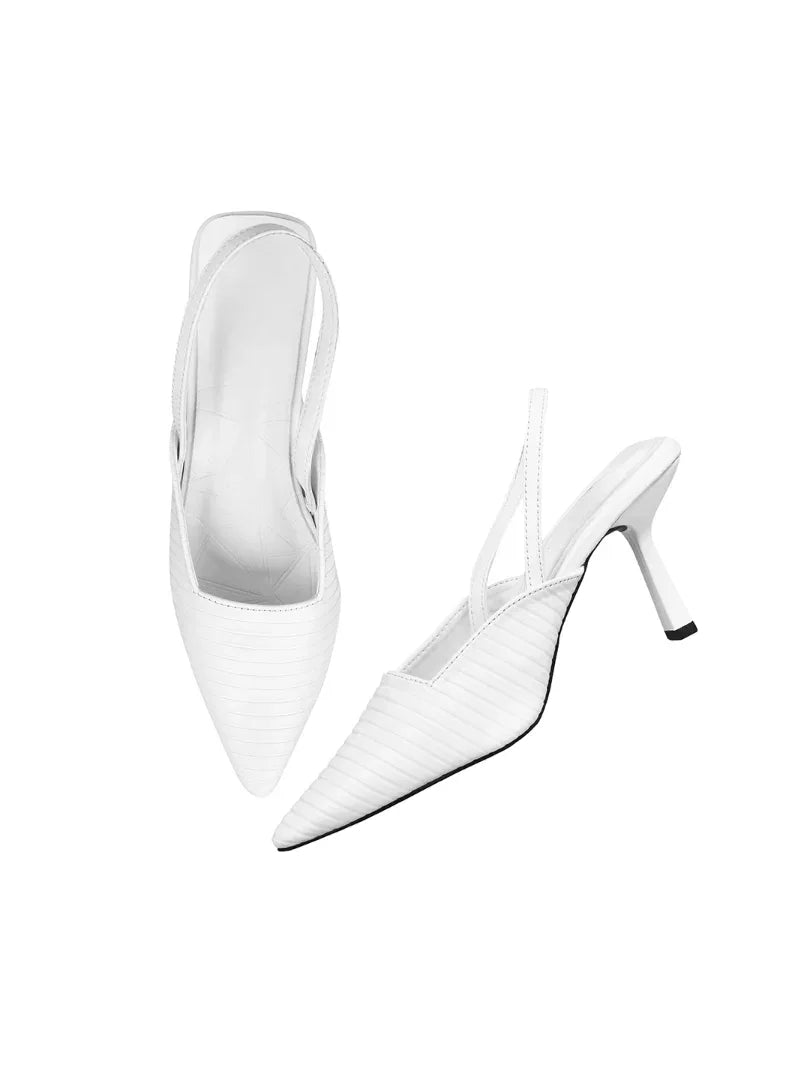 Noir Ribbed Stiletto Slingbacks