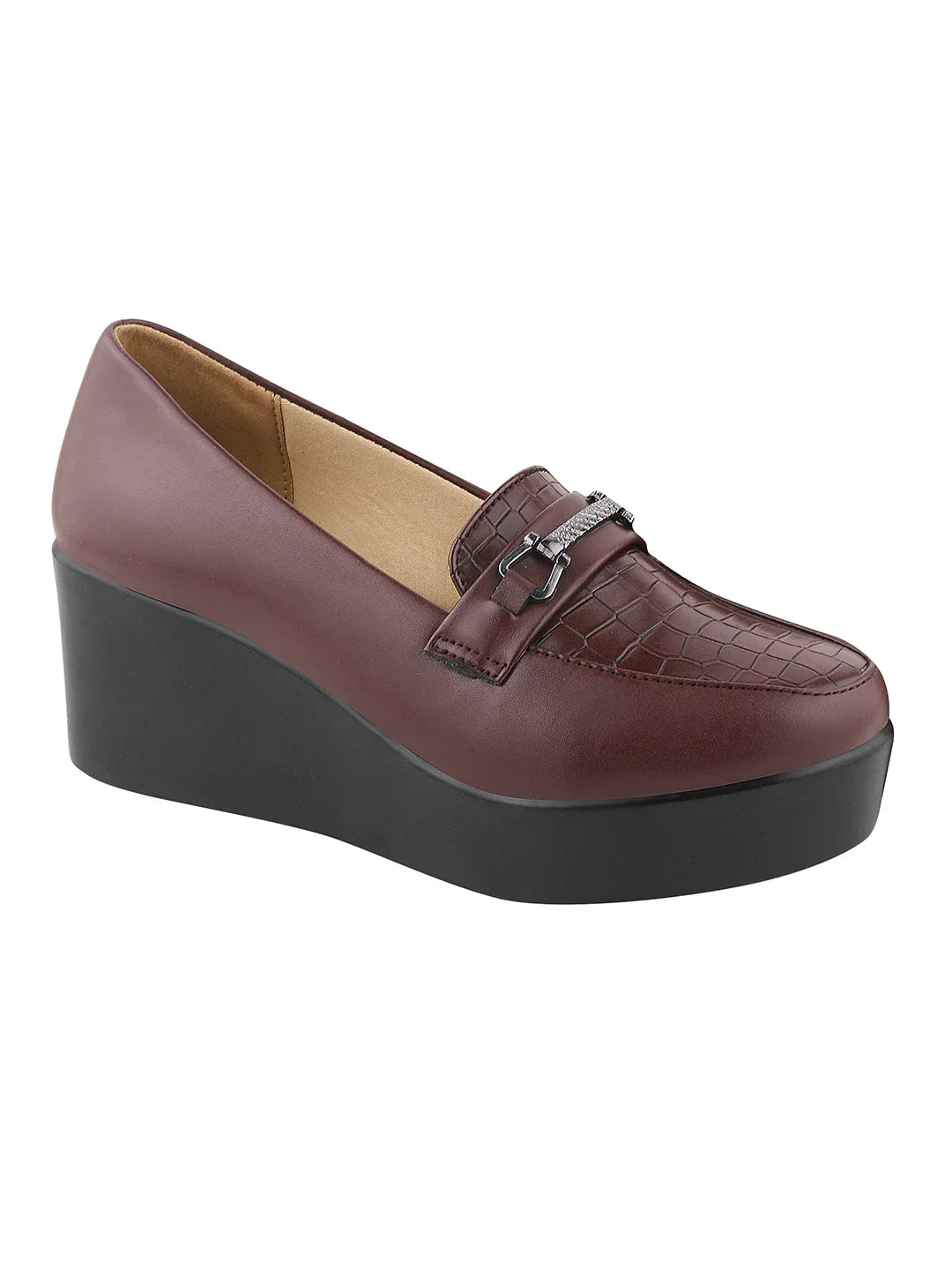 Classic Croc-Textured Office Wear Wedge Loafers