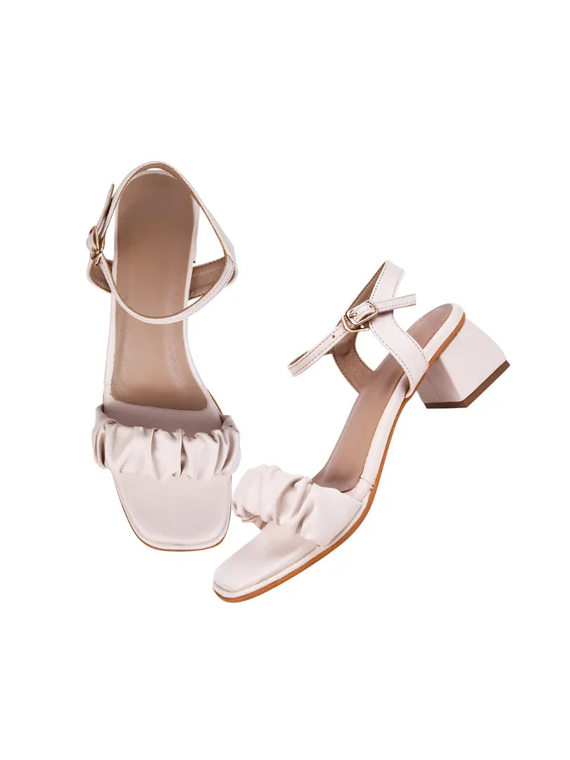 Chic Ruched Block Heel Sandals