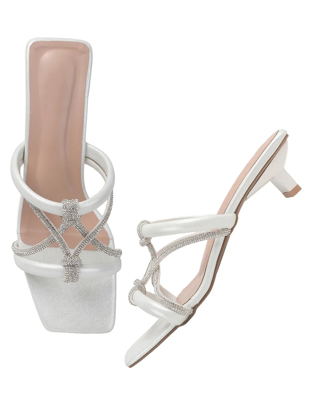Shimmer Strap Open-Toe Mid Heels