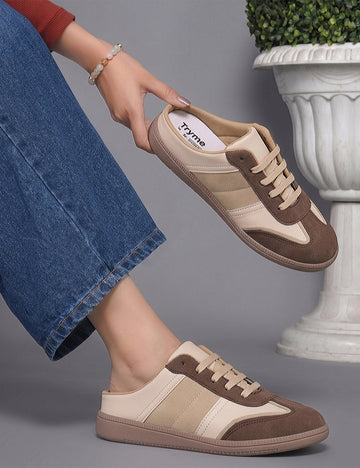 Retro Street Style Mules Sneakers with Lace-up