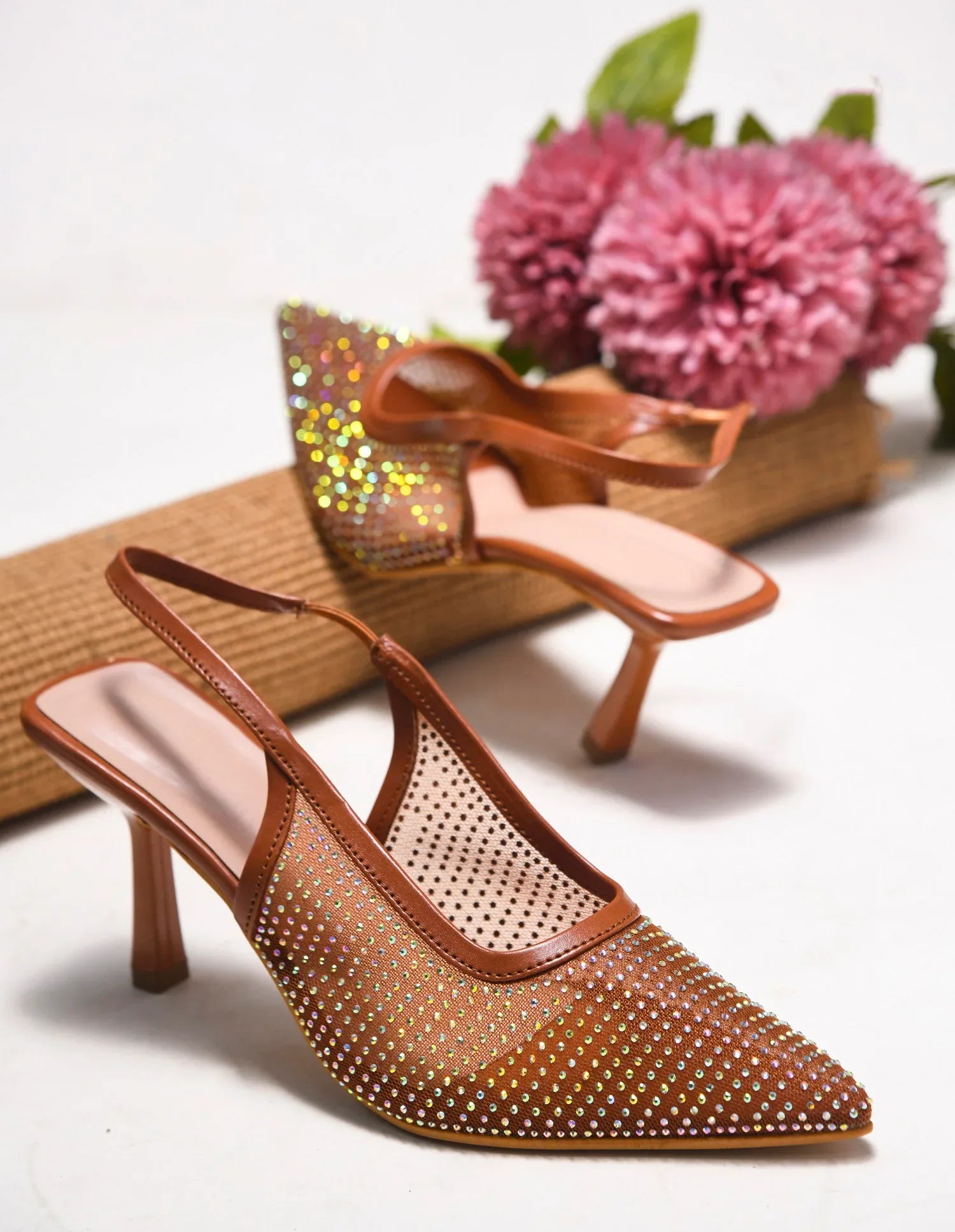 Rhinestone Detail Elegant Slingback Heels
