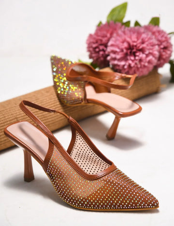 Rhinestone Detail Elegant Slingback Heels