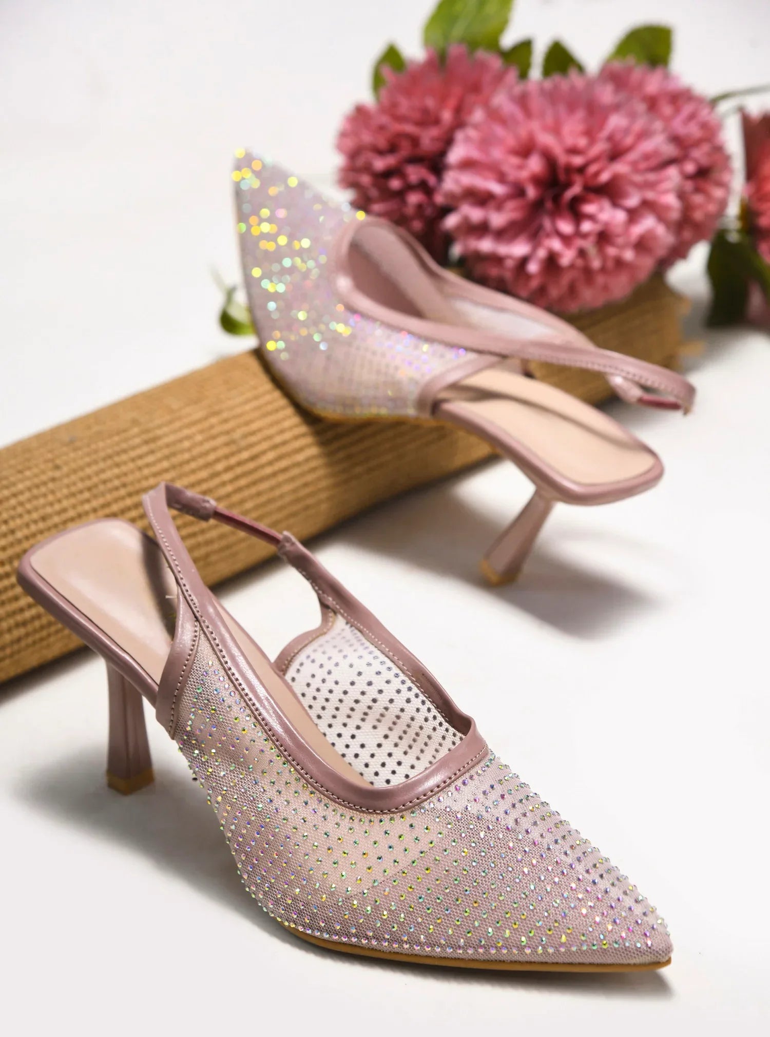 Rhinestone Detail Elegant Slingback Heels