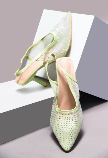 Rhinestone Detail Elegant Slingback Heels