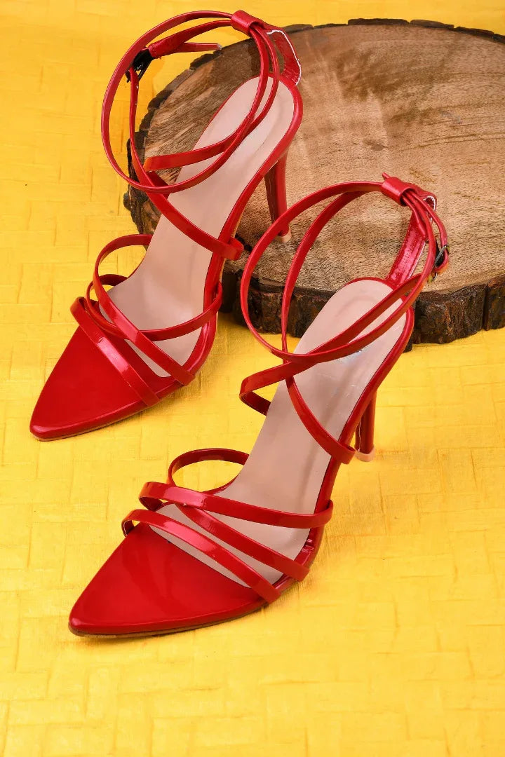 Crimson Cross-Strap Stiletto Heels