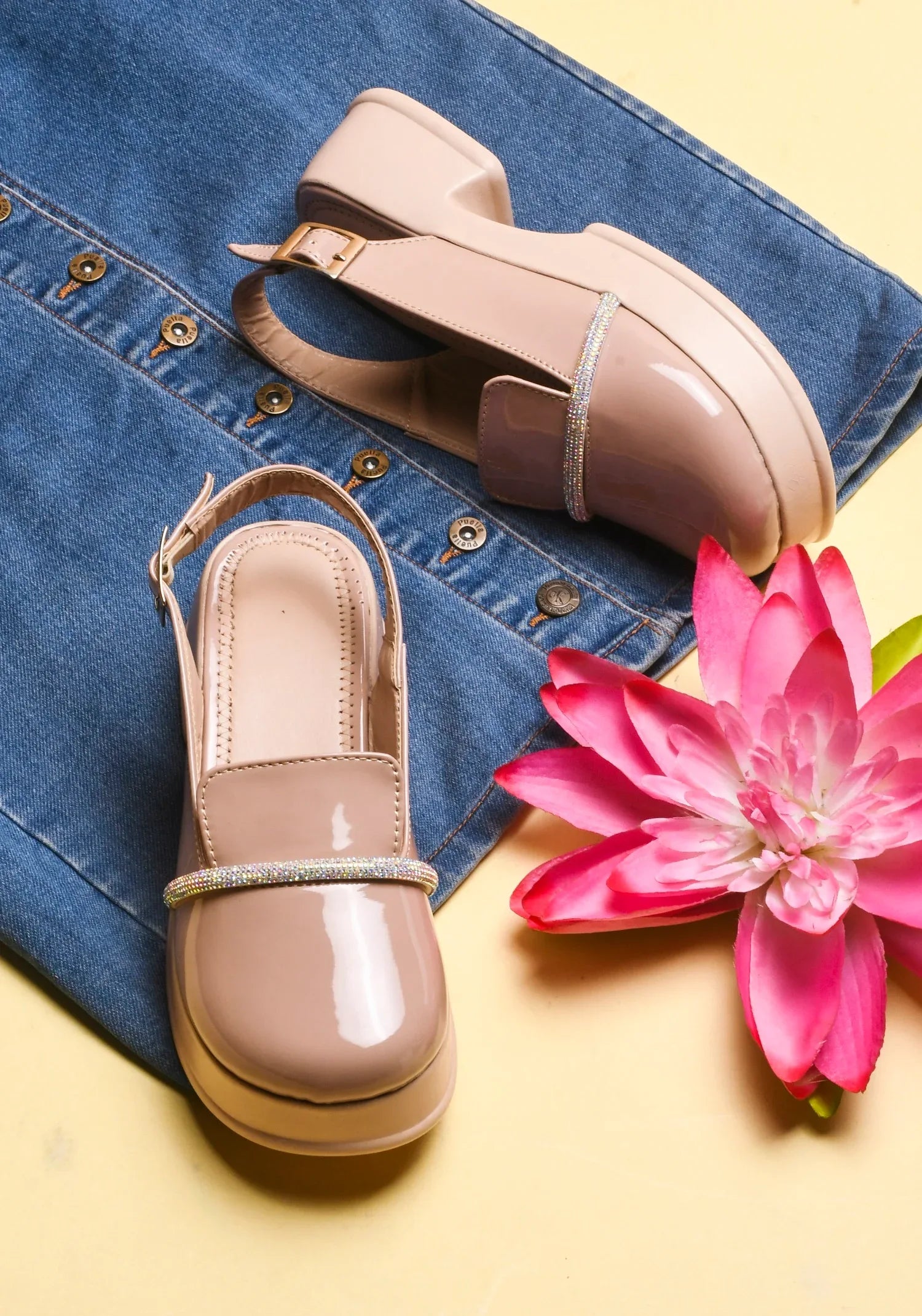 Classic Glossy Block Heel Pumps for Women