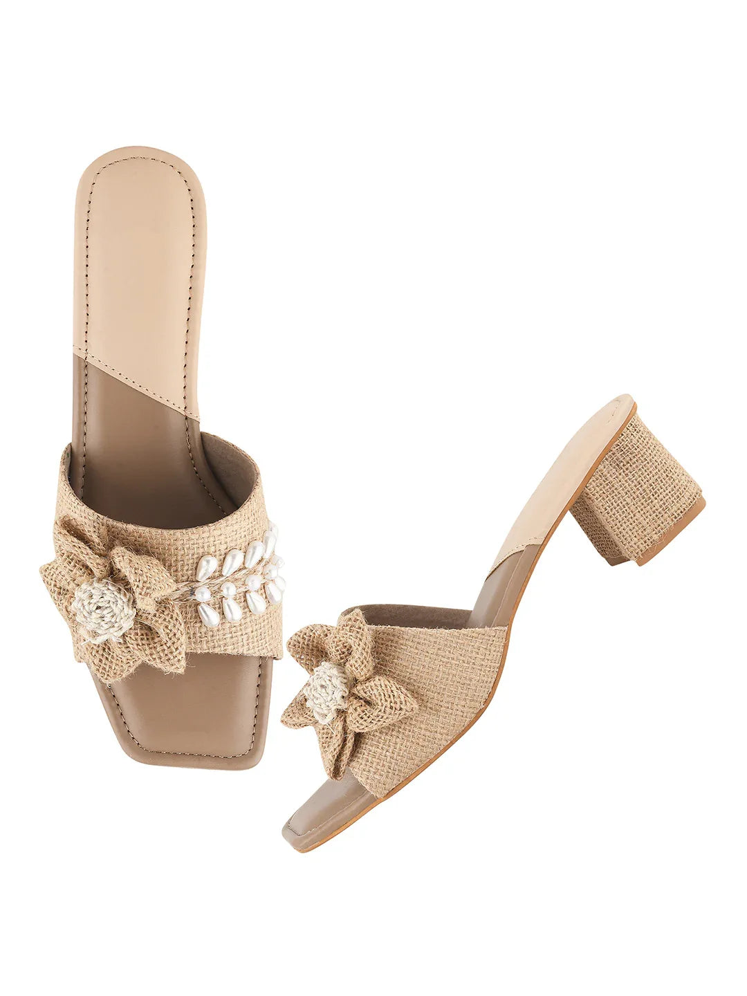 Floral Knot Fabric Block Heels