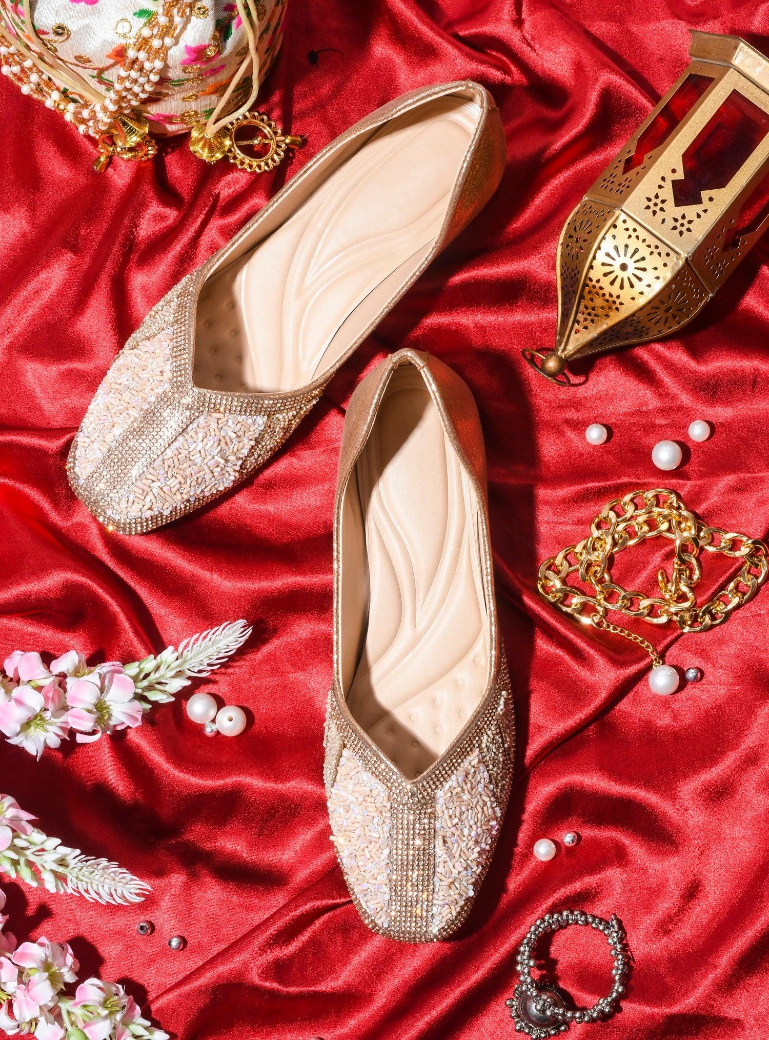 TRYME Festive Square Toe Embellished Stone Women's Juttis
