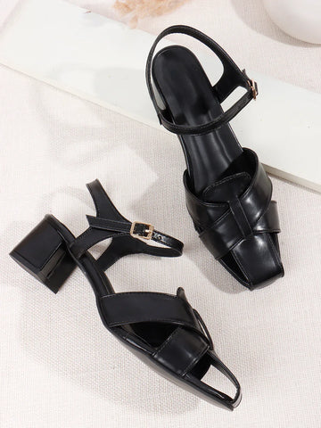 Minimal Strap Casual Block Heel Sandals