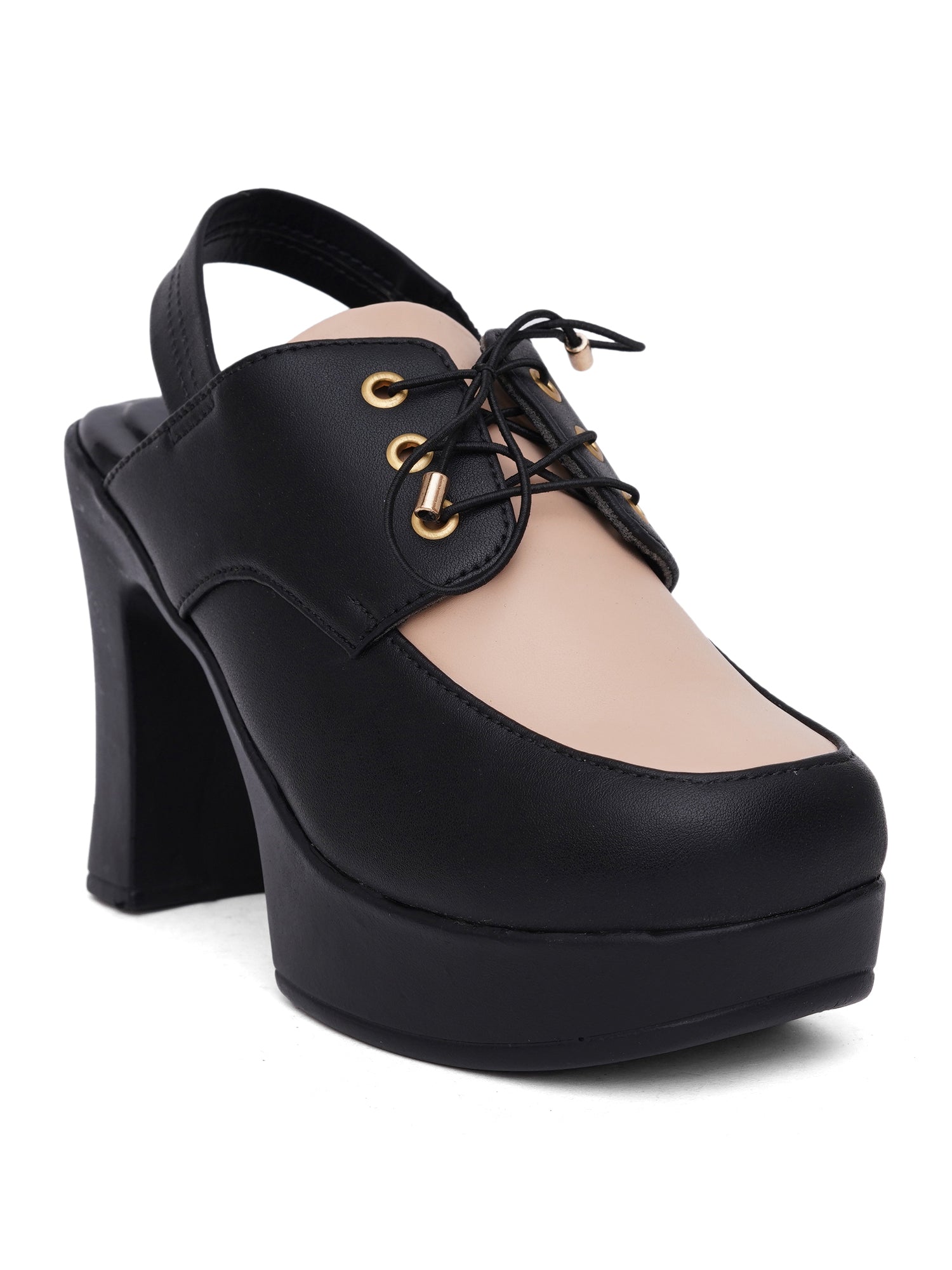 Retro Lace-Up Slingback Chunky Block Heel Pumps