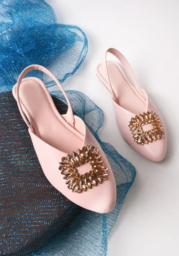 Chic Jewel Buckle Slingback Flats