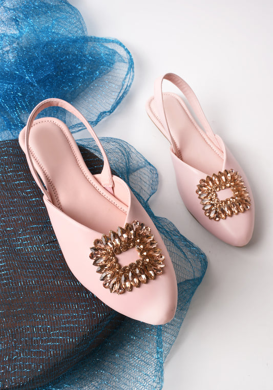 Chic Jewel Buckle Slingback Flats