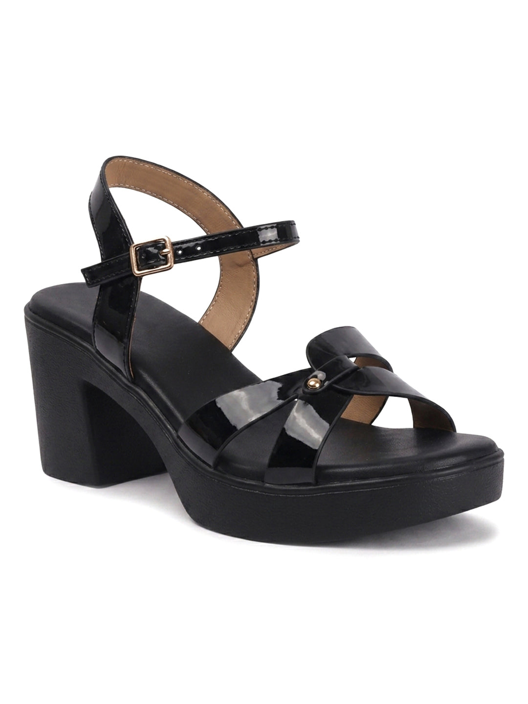 Patent Multi-Strap Ankle Strap Chunky Heels