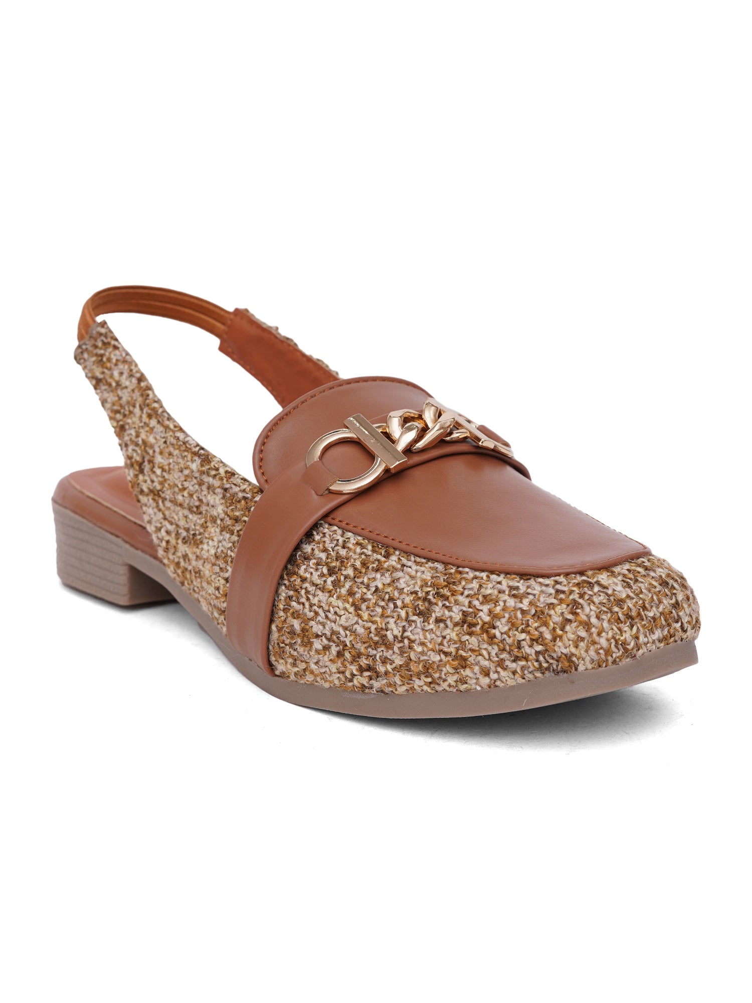Fashion Tweed Chain Detail Slingback Mules