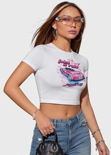 "Take A Ride" Graphic Crop T-Shirt-White