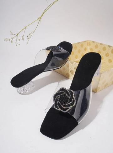 Elegant Crystal Accent Block Heels