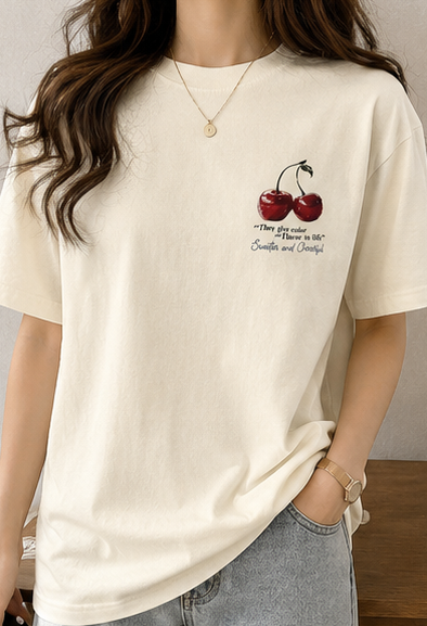 Oversized Cherry Graphic Printed T-Shirt