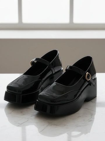 Glossy Strap Platform Heel Pumps