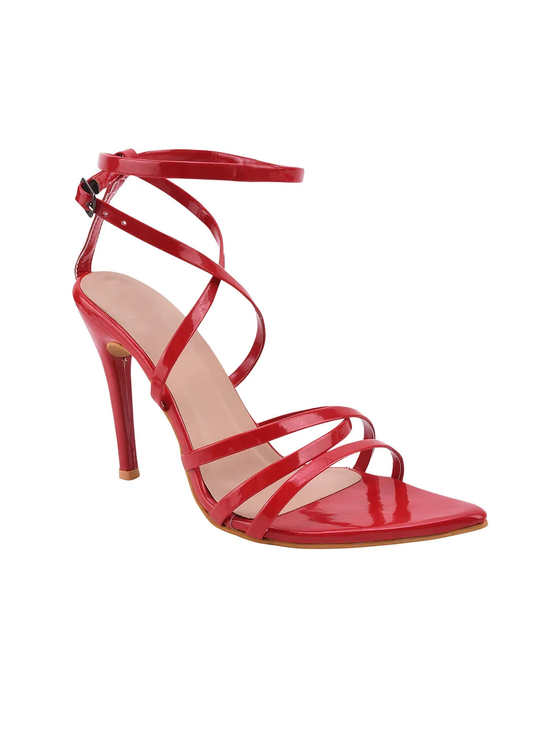Crimson Cross-Strap Stiletto Heels